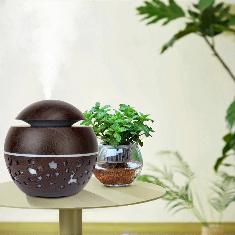Wood Grain Ultrasonic Humidifier with Color-Changing LED Light