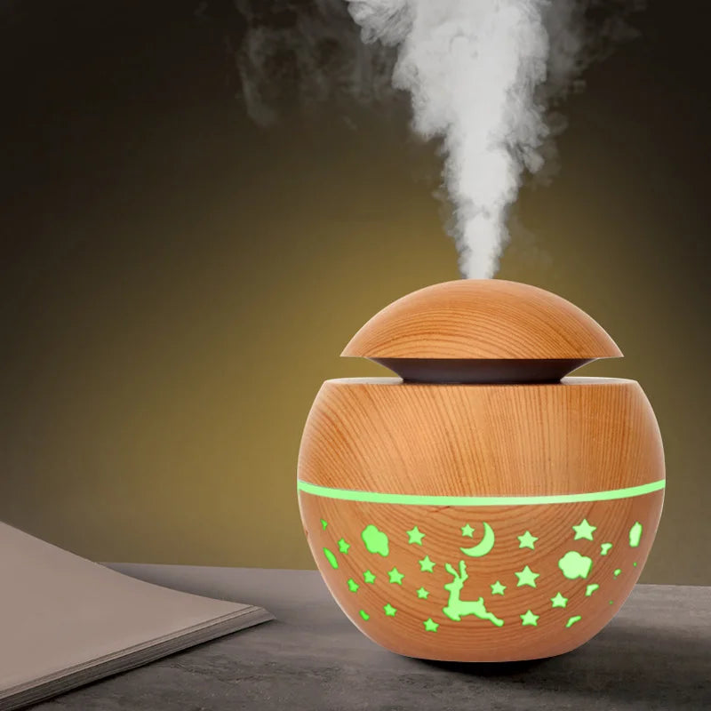 Wood Grain Ultrasonic Humidifier with Color-Changing LED Light