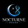 Logo of Nocturne House with a crescent moon and DNA strand design on a black background.